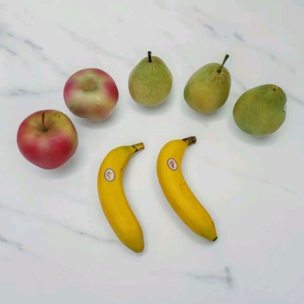 Vintage Faux Fruit Lot 7 Plastic Apples Pears Bananas Artificial Bowl Decor